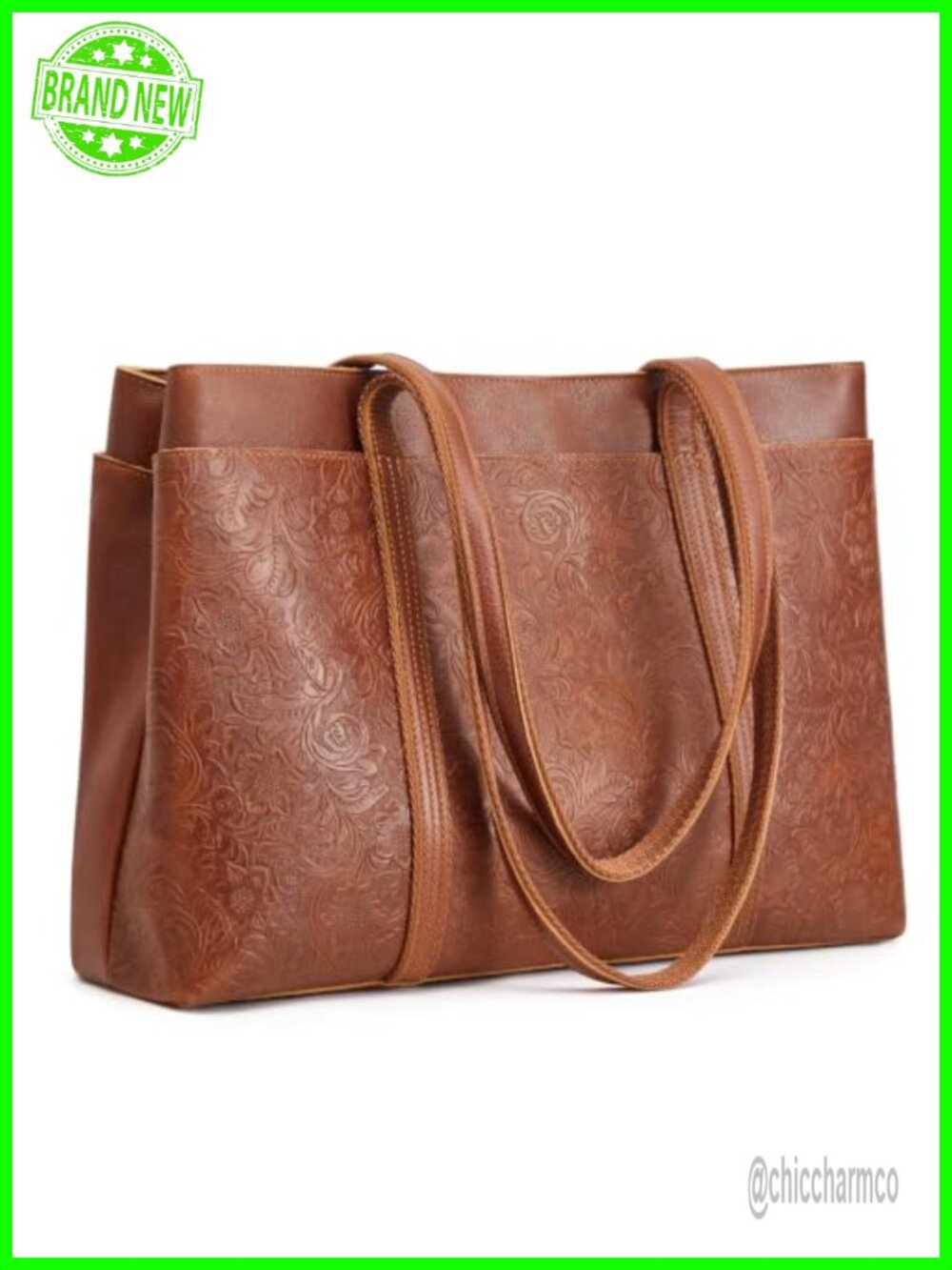 S-ZONE Large Leather Tote Bag for Women Floral Rose Embossed Handbag